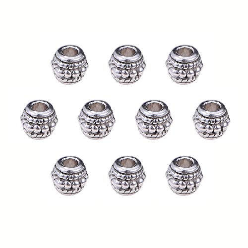 PH PandaHall 100pcs Bicone Spacers Beads Tibetan Antique Silver Large Hole Jewelry Spacers Charms for Jewelry Makings, 8x6.5mm Hole: 3.5mm