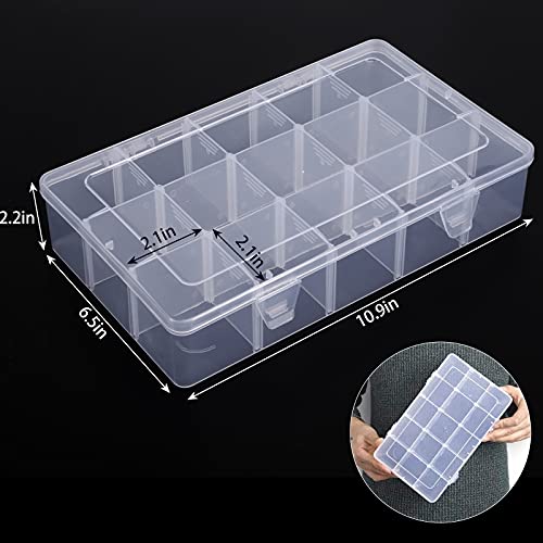 SGHUO 3 Pack 15 Grids Plastic Organizer Box for Washi Tape, Clear Crafts and Jewelry Storage Box with Adjustable Dividers