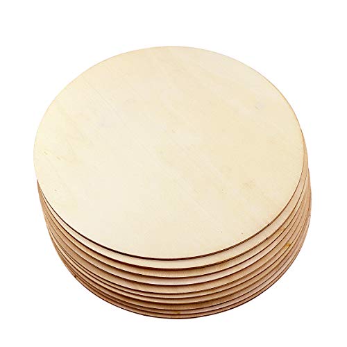 Newbested 10 Pack 8 Inch Unfinished Natural Wood Round Circle for DIY Crafts,Pyrography,Painting,Engraving,Home Decoration