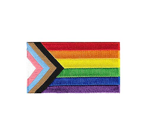 Progress Pride Flag LGBTQ Patch - LGBT Equality Gay Lesbian Bisexual Transgender Supports Rainbow Iron-on Patch (3.5 x 1.96 inch)