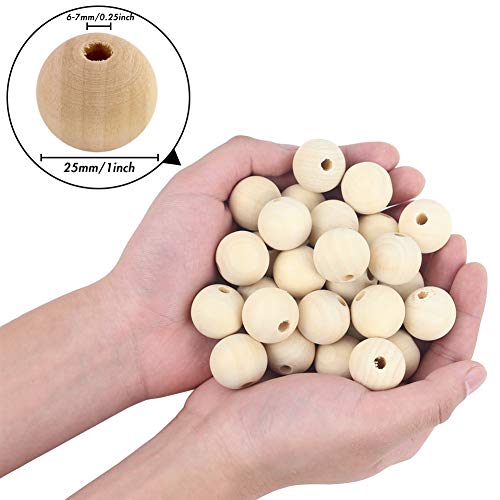 BigOtters Wood Beads, 25mm 1Inch Natural Round Wooden Beads Unfinished Loose Wood Beads Crafts Round Ball Wooden Spacer Beads for Home Farmhouse Decor and DIY Crafts Jewelry Making