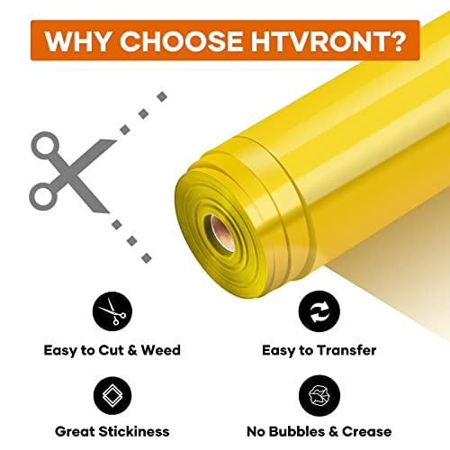 HTVRONT Heat Transfer Vinyl Yellow Iron on Vinyl-12"x 60FT Yellow HTV Vinyl Roll Easy to Cut & Weed for Heat Vinyl Design