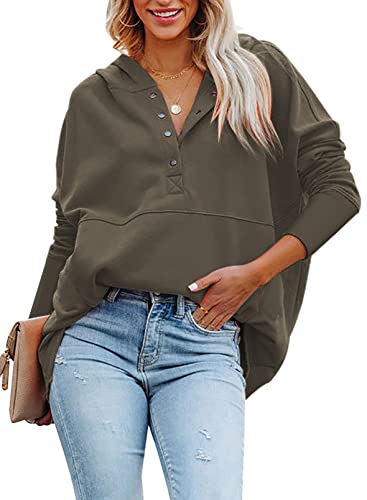 AlvaQ Oversized Sweatshirt for Women Juniors Casual Long Sleeve Half Button Ribbed Pullover Tops With Pockets Fashion 2022 Brown 2X
