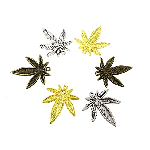 Honbay 60PCS Alloy Maple Leaves Charms Pendant Marijuana Leaf Dangle Charms for Earring Necklace Bracelet Keychain Jewelry Craft Making (3 Color)
