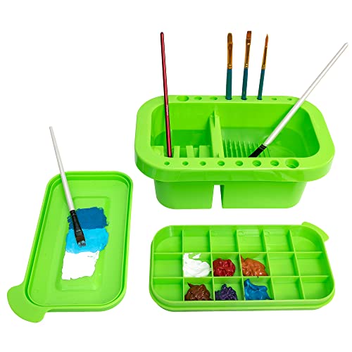 MyLifeUNIT Paint Brush Cleaner, Paint Brush Holder and Organizers with Palette for Acrylic, Watercolor, and Water-Based Paints (Lawn Green)