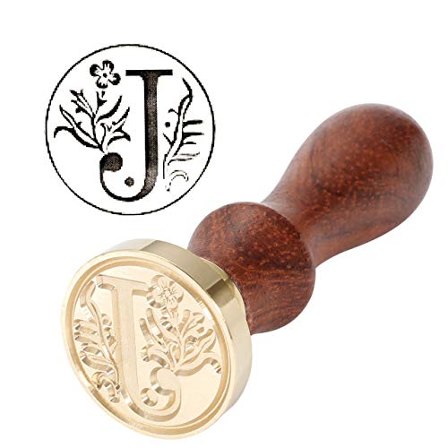 Yoption Retro Letter J Wax Seal Stamp, Vintage Alphabet Initial Sealing Wax Stamp Brass Head Wooden Handle for Wedding Party Invitation Envelopes (J)