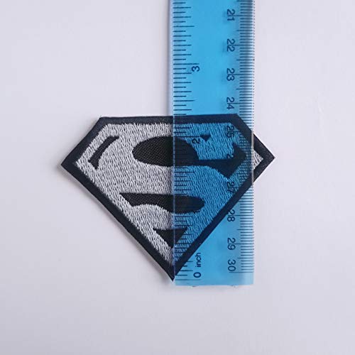 Superman Logo Patch Silver Embroidered, Iron On. Size 3.1" x 2.4" (80mm x 60mm).