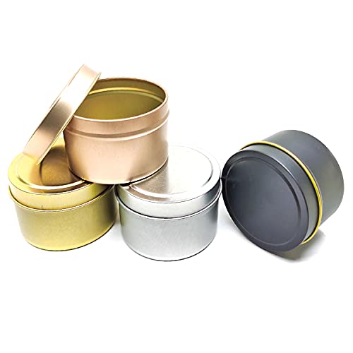 16PCS 4oz Candle Tins for DIY Candle Making, Metal Round Candle Containers for DIY Candle Making, Arts & Crafts, Storage and Holiday Gifts, Black Gold Rose Gold Silver Candle Tins