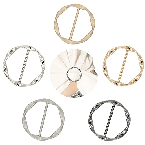 5 PCS Silk Scarf Ring Clip T-Shirt Tie Ring Clips for Women, Fashion Round Alloy Scarf Ring and Slide Tshirt Twist Knot Clip Buckle Circle Clothing Ring Wrap Holder