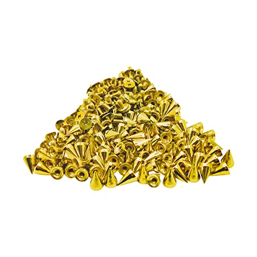 zhuohai 100 Pairs Cone Spikes Screwback Studs, Cone Gold Studs and Spikes Punk, DIY Leather Craft Cool Rivets Punk(7X10mm)