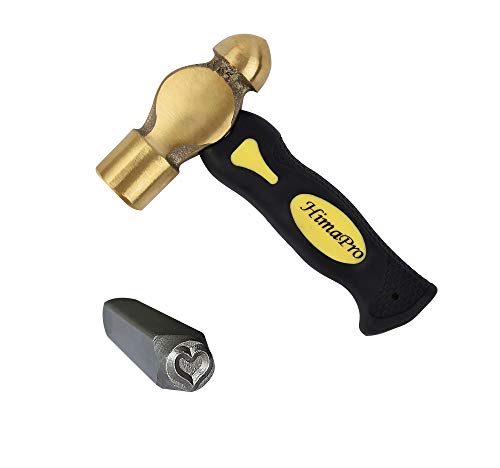 HimaPro One Pound Brass Metal Stamping Ball Pein Hammer with a complimentary heart stamp