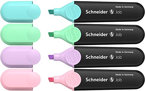 Schneider Pastel Job Highlighter Marker, Chisel Tip, Turquoise, Mint, Lavender, Light Pink, 4 Pack (115098)