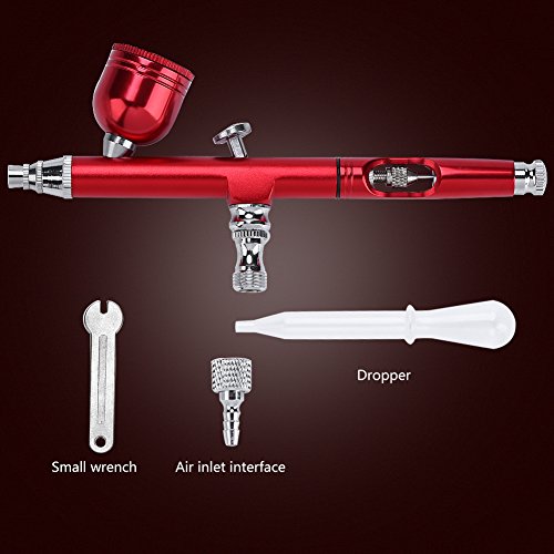 Airbrush gun, 0.3mm Gravity Spray Gun for Painting Art Tattoo Model Paint Nail Cake Decoration Makeup Nail Manicure, Cordless Air Brush Tools Kit(Red)