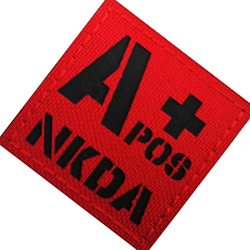 A Positive Blood Type Patch, A POS A+ NKDA Infrared Ir Reflective Medical Patches, Hook and Loop Fastener Backing - 1.97 x 1.97 Inch - Bundle of 3 Pieces - No Known Drug Allergies