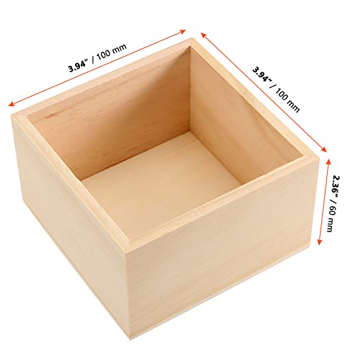 SINJEUN 12 Pack 4" x 4" Rustic Wooden Box Unfinished Small Wooden Box Wood Square Organizer Container for Crafts, Storage, Home Decor, Centerpiece, Party Supplies