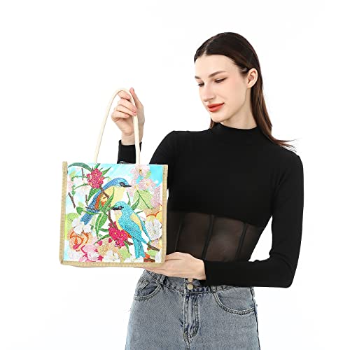 QIDS DIY Diamond Painting Tote Bag Aesthetic for Women Shoulder Bag Handbags Handmade 5D Diamond Art Bag for Adults Reusable Medium (Birds), Q0022