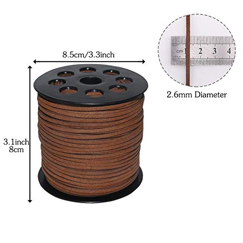 Tenn Well 2.6mm Suede Cord, 100 Yards Flat Faux Leather Cord for Necklaces, Bracelets, Jewelry Making, Beading and DIY Crafts (Brown)