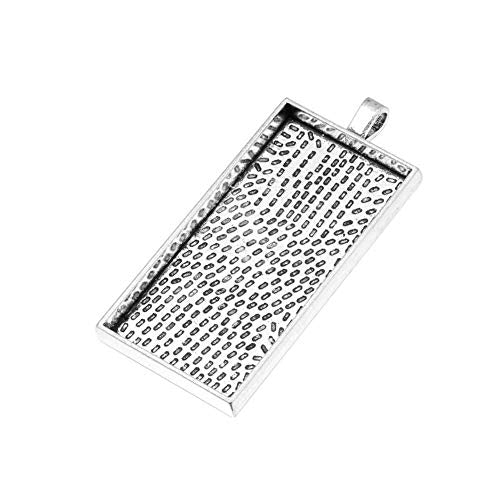 AKOAK 10 Pieces 25mm X 50mm Antique Silver Rectangle Pendant Trays Pendant Blanks Cameo Bezel Settings for Photo Charm,Cabochon and Jewelry Making