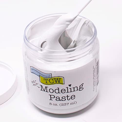 The Crafters Workshop Modeling Paste Medium, Surface Prep and Dimension Additive, Texture for Canvas, Paper, Wood or Paints, Provides Depth for Acrylic or Oils, Modeling Paste, 8-oz, White