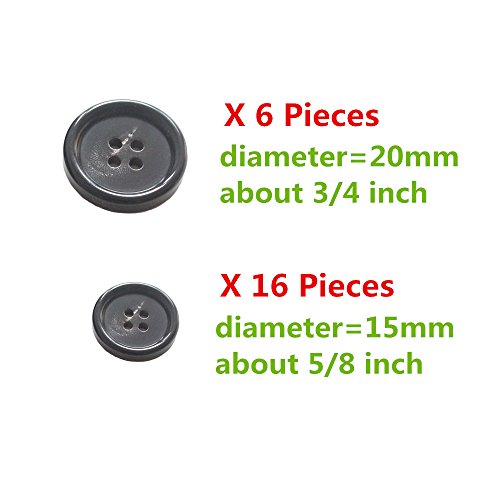 YaHoGa 22 Pieces Real Horn Buttons Set for Blazers Suits Coats 15MM 20MM Natural Black Buffalo Horn Blazer Buttons Suit Buttons for Men (Black)