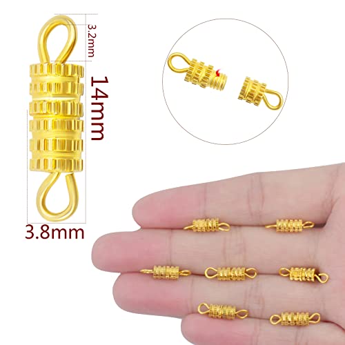 Aylifu 100pcs Screw Type Clasp Barrel Screw Twist Clasps Connector Fasteners with Double Loops for Jewelry Making DIY Necklace Bracelet, Golden, 14x3.8mm