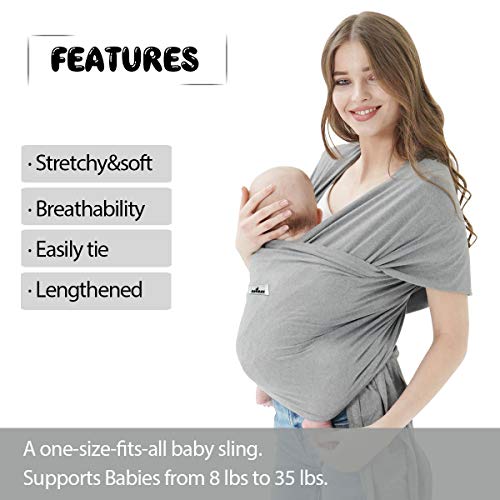 Baby Wrap Carrier Jeroray Baby Wrap,Hands Free Baby Carrier Infant Carrier,Lightweight,Breathable,Softness,Light Grey
