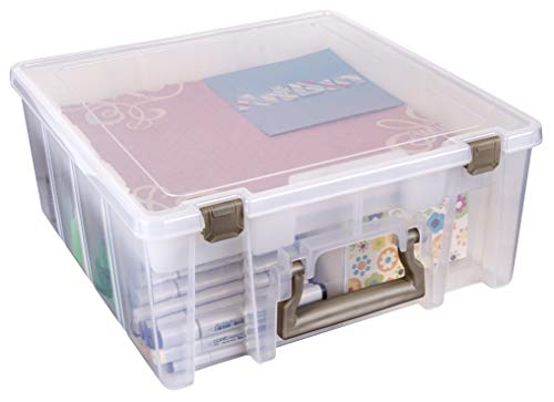 ArtBin 6899AZ Super Satchel Double Deep with Lift-Out Tray Storage Container, Portable Arts & Crafts Organizer with Removable Dividers, Clear