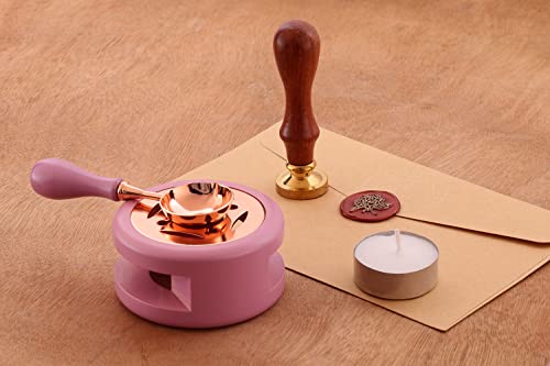 Yoption Wax Seal Warmer Kit, Wax Seal Melter Furnace with Wax Melting Spoon and Candles for Melting Wax Seal Sticks or Sealing Wax Beads, Wax Seal Spoon Holder for Wedding Invitations Envelope (Pink)