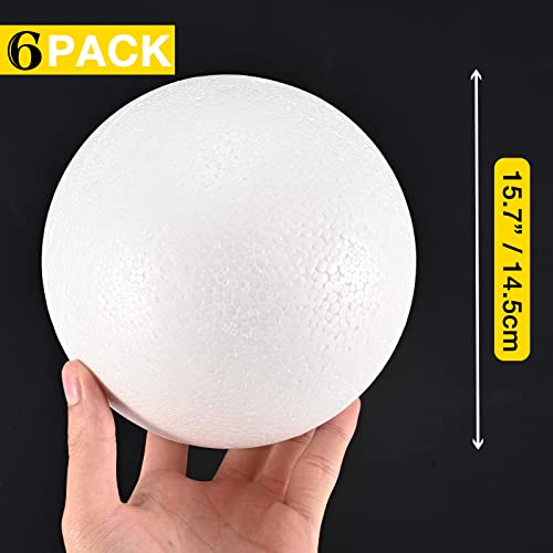 6 Inch Styrofoam Ball,6 Pack Polystyrene Foam Ball for Craft Making School Solar System Project Wedding Christmas Supply,White