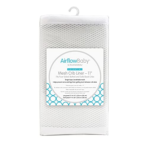 AirflowBaby Mesh Crib Liner White 11” — Fits Full-Size Four-Sided Slatted and Solid Back Cribs