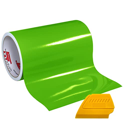 ORACAL 651 12" x 15ft Gloss Vinyl Choose Color Solvent-Based Adhesive-Backed Calendared Wrap Decals w/Yellow Multi-Purpose Squeegee (Lime Tree Green)