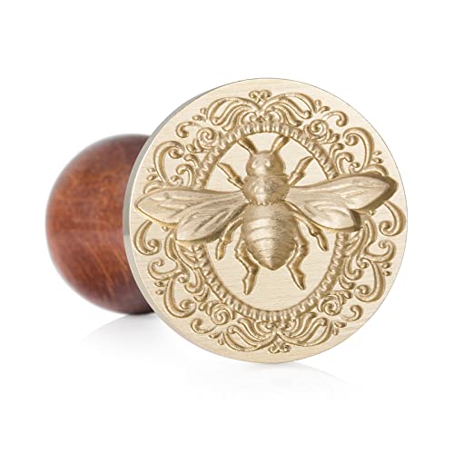 Mceal Wax Seal Stamp Buffed Wooden Handle with Deep Engraved 30mm Seal 3D Relief Stamp (Bee)