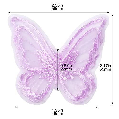 PAGOW 30pcs Butterfly Lace Trim, Double Layers Organza Fabric Embroidery Sewing Craft Decor Applique Patches for Wedding Bride Hair Accessories Dress Decoration (Purple)