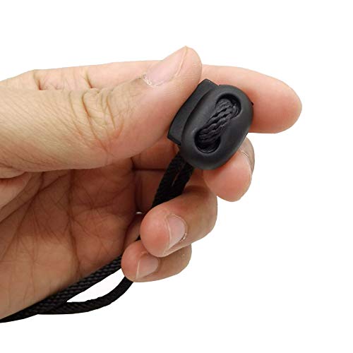 RONYOUNG 100Pcs Plastic Spring Cord Lock Double Hole Toggle Stopper Buttons Fastener Slider (BLACK)