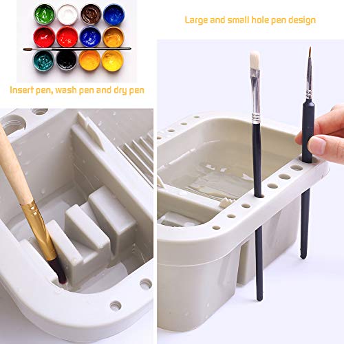 Multi-Use Paint Brush Basin with Brushes Holder,Paint Brush Cleaner,Paint Brush Holder and Organizers with Palette for Watercolor,Oil Painting