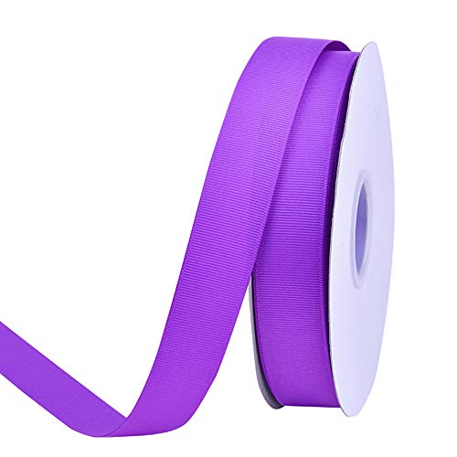 Ribest 1 inch 50 Yards Solid Grosgrain Ribbon Per Roll for DIY Hair Accessories Scrapbooking Gift Packaging Party Decoration Wedding Flowers Purple