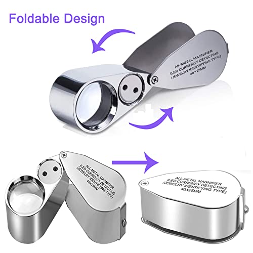 40X Full Metal Illuminated Jewelry Loop Magnifier , TEEMOON LED Lighted Jewelers Eye Loupe Jewelry Magnifier for Gems Rocks Stamps Coins Watches