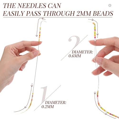2 Pieces Stainless Steel Curved Needles, Include 4.5 Inch Curved Big Eye Beading Needle and 7.5 Inch Curved Bead Spinner Needle for Jewelry Making String Bead