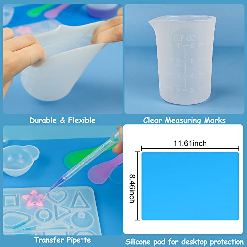 Silicone Measuring Cups Tool Kit for Resin, Non-Stick 250 & 100ml Epoxy Mixing Cups, Reusable Resin Supplies with Silicone Mat, Stir Sticks, Pipettes, Color Cups for Resin, Molds, Jewelry Making