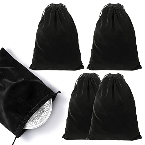 Saintrygo 4 Pieces Silver Storage Bags Anti Tarnish Cloth Bag for Silver Storage, Sterling, Jewelry, Flatware, Silverplate, Silver Polishing Cloth for Tarnish Cleaning (Black,9.8 x 12.8 Inch)