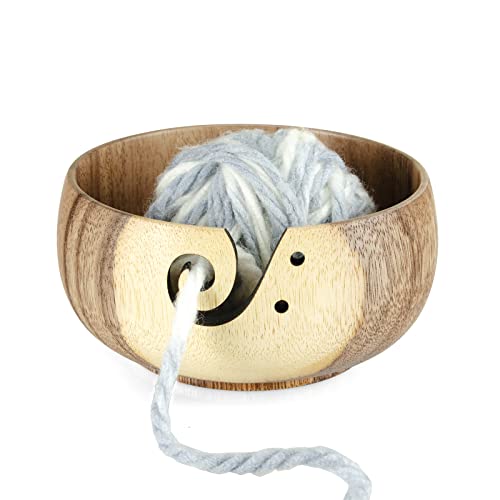 Little World Yarn Bowl - Wooden Yarn Bowls for Crocheting with Holes, Preventing Slipping and Tangles, Handmade Craft Knitting Bowl Mothers Day Gift for Knitting Lovers (Coconut)