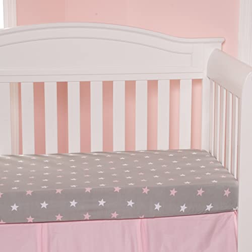2 Pack Fitted Crib Sheets for Girls in 100% Jersey Knit Cotton – Girl’s Crib Mattress Sheets with a Nature Theme of Owls with Purple and Pink Hearts and a Gray Sheet with Pink Hearts by Everyday Kids