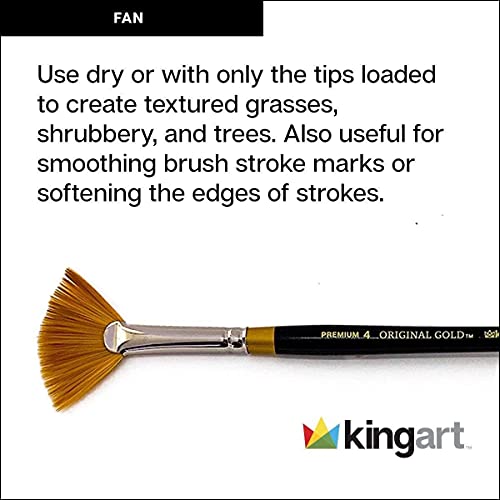 KINGART Original Gold 9200-4 Fan Blender Paintbrush Series Premium Golden Taklon Multimedia Artist Brushes
