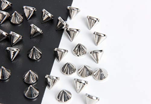 200 Pieces Bullet Spike Cone Studs for Bags & Shoes Embellishment, DIY, Craft,Purse Feet Spike, Cool Rivets Punk,Silver,10mm