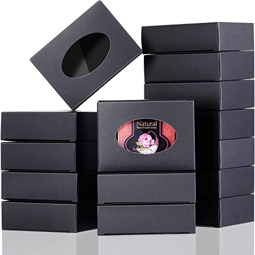 30 Pcs Kraft Soap Box with Window Soap Boxes for Homemade Soap Oval Window Box for Soap Homemade Soap Packaging Soap Making Supplies Packaging for Bakery Candy Jewelry 3.78 x 2.76 x 1.18 Inch (Black)