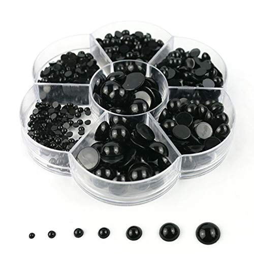 3-12mm Black Acrylic Faux Pearl Half Round Cabochons Flat Bottomed Eye Diameter 3mm 4mm 5mm 6mm 8mm 10mm 12mm for Nail Craft DIY Decoration (500Pcs)