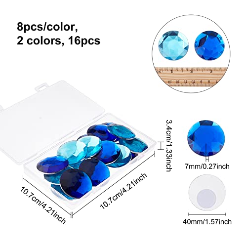 FINGERINSPIRE 16Pcs 40mm Flat Back Round Acrylic Rhinestone Self-Adhesive with Container Light & Dark Blue Cosplay Costume Gems Acrylic Jewels for Costume Making Jewels Invitations Crafts