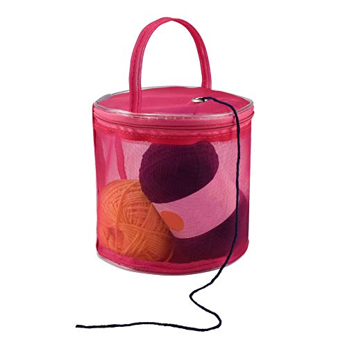 Katech 2 pcs Empty Mesh Yarn Bags Small Round Yarn Storage Case Portable Knitting Yarn Balls Organizer Baskets Crochet Thread Sewing Accessories Storage Tote Bags (Purple + Red)