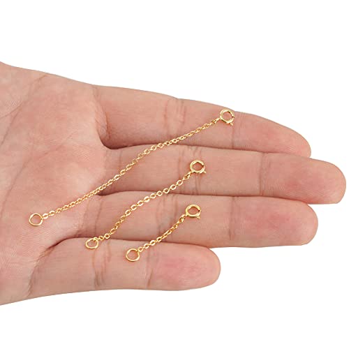Gold Necklace Extenders 14k Gold Plated Extender Chain 925 Sterling Silver Extension Bracelet Extender Gold Chain Extenders for Necklaces 3 Pcs (1 2 3 Inch)(Gold)