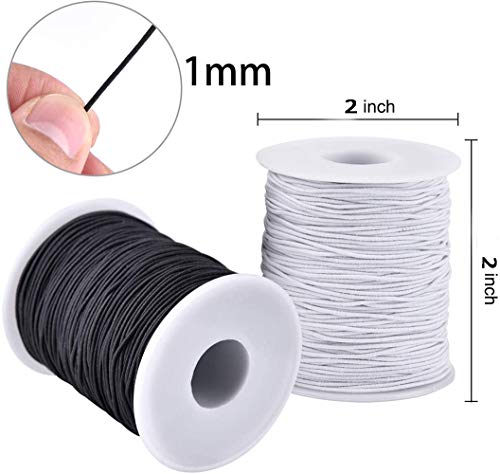 Stretchy String for Bracelets, 4 Rolls 1 mm Sturdy Elastic String Elastic Cord for Jewelry Making, Necklaces, Beading (2 Black+ 2 White)
